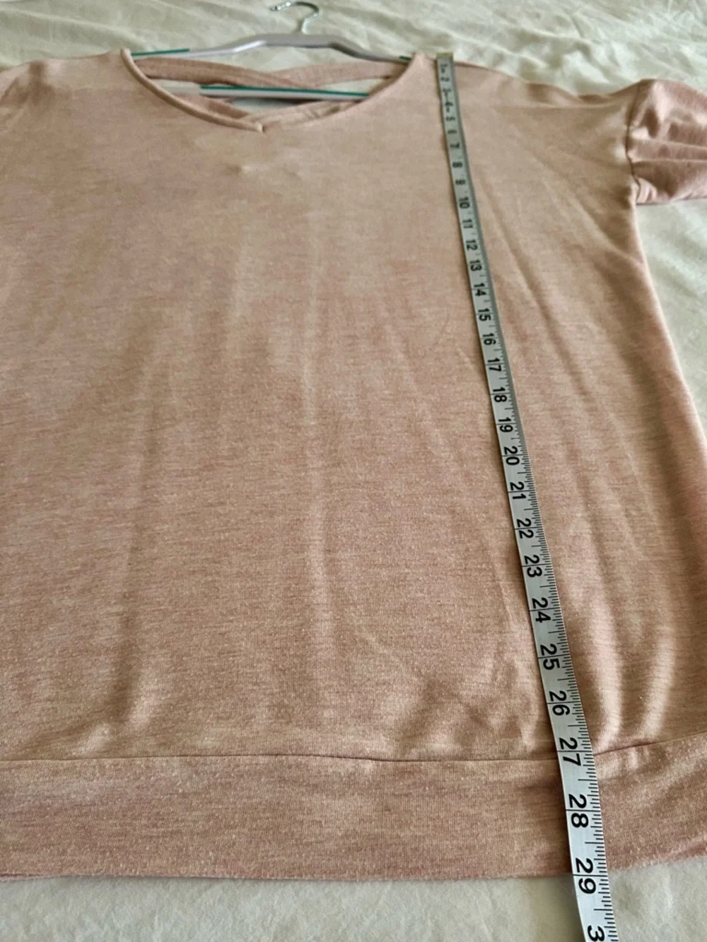 Relaxed V-Neck Crisscross Back Sweatshirt - Soft Pink Size L - Picture 5 of 6